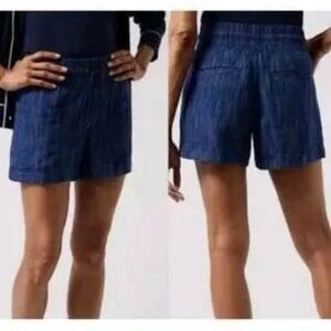 ATHLETA Cabo Blue Linen Textured Stripe Shorts Drawstring Pockets 8